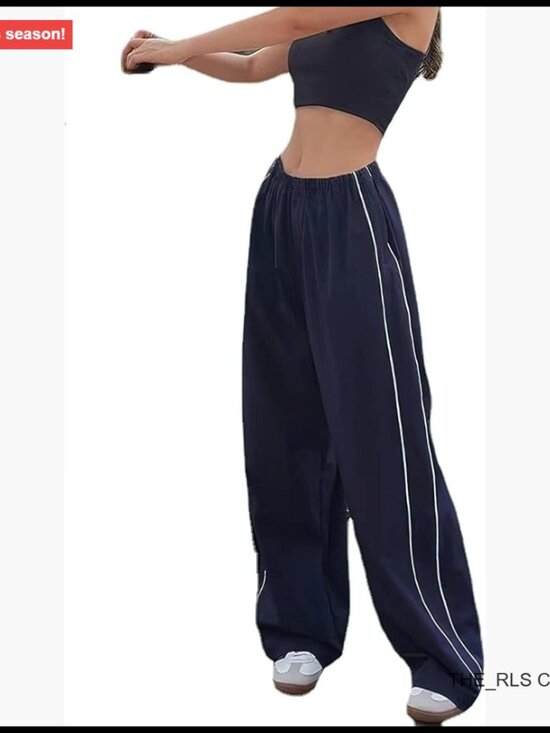 Pants - Polyester Baggy Parachute Pants with Drawstring Legs